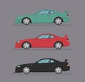 Detailed illustration of six colored cars in a flat style. Car icon set Royalty Free Stock Photo